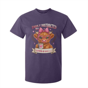 Easily Distracted By Cow And Coffee T Shirt For Kid Funny Highland Cow TS12 Purple Print Your Wear