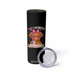 Easily Distracted By Cow And Coffee Skinny Tumbler Funny Highland Cow TS12 Print Your Wear