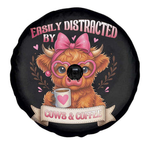 Easily Distracted By Cow And Coffee Spare Tire Cover Funny Highland Cow TS12 Print Your Wear