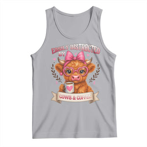 Easily Distracted By Cow And Coffee Tank Top Funny Highland Cow TS12 Athletic Heather Print Your Wear