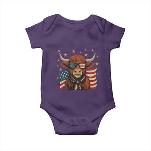 Funny Highland Cow Baby Onesie USA Flag Patriotic Cow Farmer TS12 Purple Print Your Wear