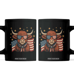Funny Highland Cow Coffee Mug USA Flag Patriotic Cow Farmer TS12 Black Print Your Wear