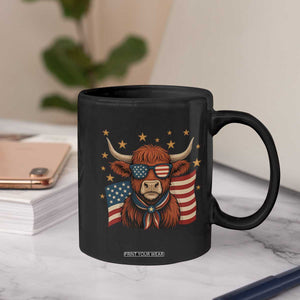 Funny Highland Cow Coffee Mug USA Flag Patriotic Cow Farmer TS12 Print Your Wear