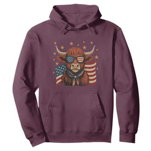 Funny Highland Cow Hoodie USA Flag Patriotic Cow Farmer TS12 Maroon Print Your Wear