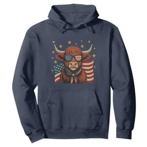 Funny Highland Cow Hoodie USA Flag Patriotic Cow Farmer TS12 Navy Print Your Wear