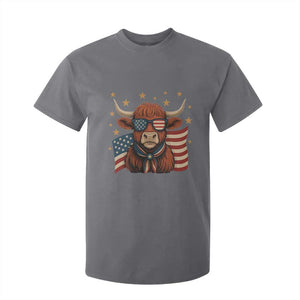 Funny Highland Cow T Shirt For Kid USA Flag Patriotic Cow Farmer TS12 Charcoal Print Your Wear