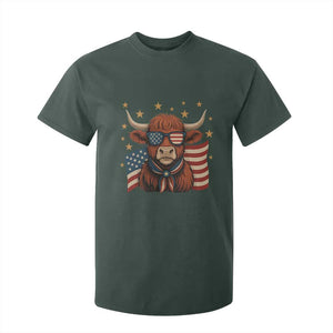 Funny Highland Cow T Shirt For Kid USA Flag Patriotic Cow Farmer TS12 Dark Forest Green Print Your Wear