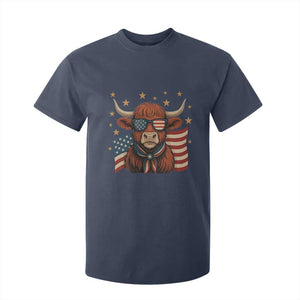 Funny Highland Cow T Shirt For Kid USA Flag Patriotic Cow Farmer TS12 Navy Print Your Wear