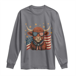 Funny Highland Cow Long Sleeve Shirt USA Flag Patriotic Cow Farmer TS12 Charcoal Print Your Wear