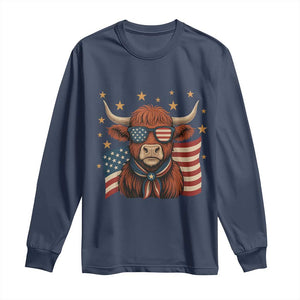 Funny Highland Cow Long Sleeve Shirt USA Flag Patriotic Cow Farmer TS12 Navy Print Your Wear