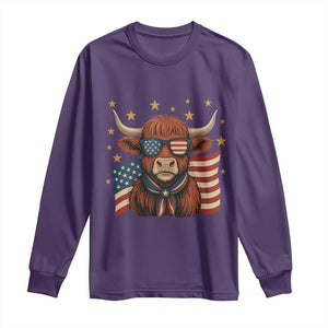 Funny Highland Cow Long Sleeve Shirt USA Flag Patriotic Cow Farmer TS12 Purple Print Your Wear