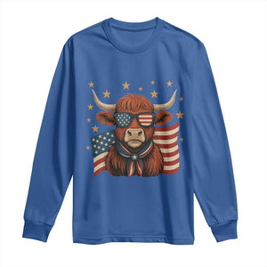 Funny Highland Cow Long Sleeve Shirt USA Flag Patriotic Cow Farmer TS12 Royal Blue Print Your Wear