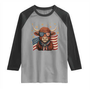 Funny Highland Cow Raglan Shirt USA Flag Patriotic Cow Farmer TS12 Sport Gray Black Print Your Wear
