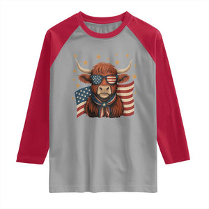 Funny Highland Cow Raglan Shirt USA Flag Patriotic Cow Farmer TS12 Sport Gray Red Print Your Wear