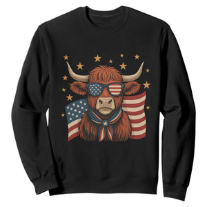 Funny Highland Cow Sweatshirt USA Flag Patriotic Cow Farmer TS12 Black Print Your Wear