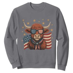 Funny Highland Cow Sweatshirt USA Flag Patriotic Cow Farmer TS12 Charcoal Print Your Wear