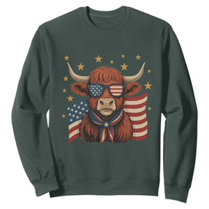 Funny Highland Cow Sweatshirt USA Flag Patriotic Cow Farmer TS12 Dark Forest Green Print Your Wear