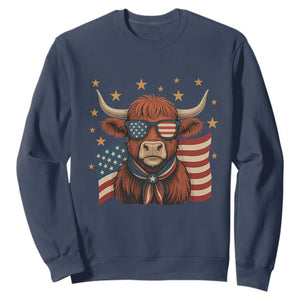 Funny Highland Cow Sweatshirt USA Flag Patriotic Cow Farmer TS12 Navy Print Your Wear