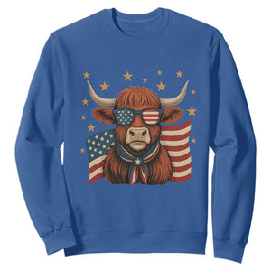 Funny Highland Cow Sweatshirt USA Flag Patriotic Cow Farmer TS12 Royal Blue Print Your Wear