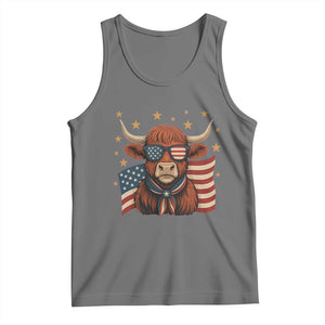 Funny Highland Cow Tank Top USA Flag Patriotic Cow Farmer TS12 Black Heather Print Your Wear