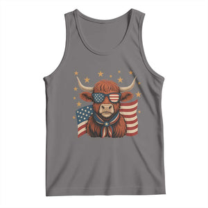 Funny Highland Cow Tank Top USA Flag Patriotic Cow Farmer TS12 Deep Heather Print Your Wear