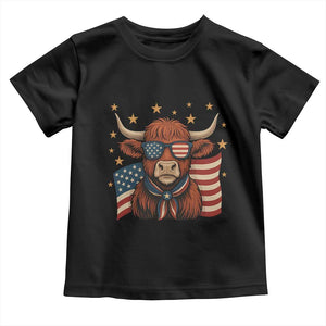 Funny Highland Cow Toddler T Shirt USA Flag Patriotic Cow Farmer TS12 Black Print Your Wear