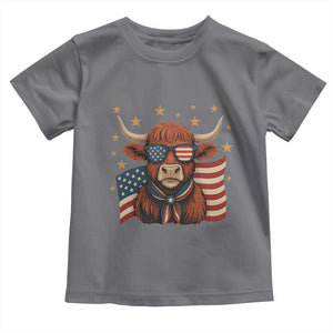Funny Highland Cow Toddler T Shirt USA Flag Patriotic Cow Farmer TS12 Charcoal Print Your Wear