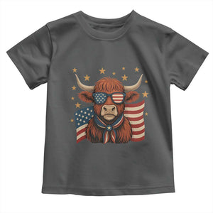 Funny Highland Cow Toddler T Shirt USA Flag Patriotic Cow Farmer TS12 Dark Heather Print Your Wear