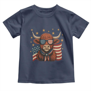 Funny Highland Cow Toddler T Shirt USA Flag Patriotic Cow Farmer TS12 Navy Print Your Wear