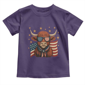 Funny Highland Cow Toddler T Shirt USA Flag Patriotic Cow Farmer TS12 Purple Print Your Wear