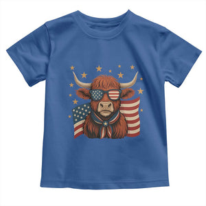 Funny Highland Cow Toddler T Shirt USA Flag Patriotic Cow Farmer TS12 Royal Blue Print Your Wear
