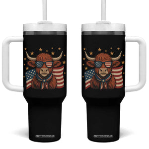 Funny Highland Cow Tumbler With Handle USA Flag Patriotic Cow Farmer TS12 One Size: 40 oz Black Print Your Wear