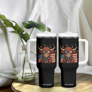 Funny Highland Cow Tumbler With Handle USA Flag Patriotic Cow Farmer TS12 Print Your Wear
