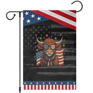 Funny Highland Cow Garden Flag USA Flag Patriotic Cow Farmer TS12 Distressed Black Blue Print Your Wear