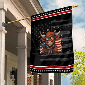 Funny Highland Cow Garden Flag USA Flag Patriotic Cow Farmer TS12 Distressed Black Red Print Your Wear