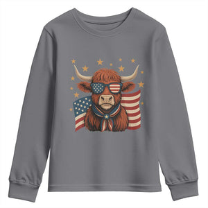 Funny Highland Cow Youth Sweatshirt USA Flag Patriotic Cow Farmer TS12 Charcoal Print Your Wear