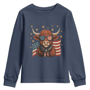 Funny Highland Cow Youth Sweatshirt USA Flag Patriotic Cow Farmer TS12 Navy Print Your Wear