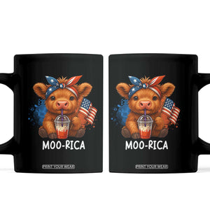 Funny Highland Cow Patriotic Coffee Mug Moo Rica USA Flag Cow Farmer TS12 Black Print Your Wear