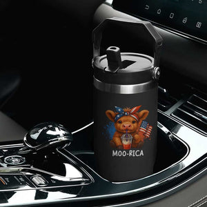Funny Highland Cow Patriotic Flip Straw Tumbler Moo Rica USA Flag Cow Farmer TS12 Print Your Wear