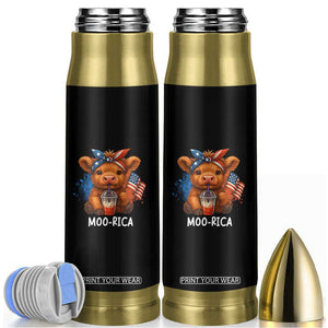 Funny Highland Cow Patriotic Bullet Tumbler Moo Rica USA Flag Cow Farmer TS12 Black Print Your Wear