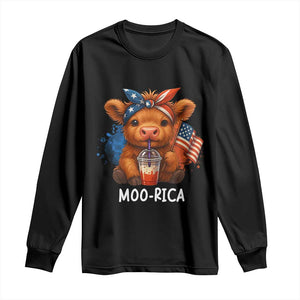 Funny Highland Cow Patriotic Long Sleeve Shirt Moo Rica USA Flag Cow Farmer TS12 Black Print Your Wear