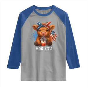 Funny Highland Cow Patriotic Raglan Shirt Moo Rica USA Flag Cow Farmer TS12 Sport Gray Royal Print Your Wear
