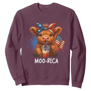 Funny Highland Cow Patriotic Sweatshirt Moo Rica USA Flag Cow Farmer TS12 Maroon Print Your Wear