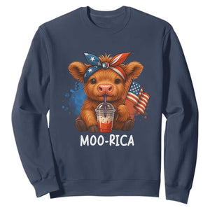 Funny Highland Cow Patriotic Sweatshirt Moo Rica USA Flag Cow Farmer TS12 Navy Print Your Wear