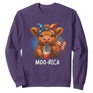Funny Highland Cow Patriotic Sweatshirt Moo Rica USA Flag Cow Farmer TS12 Purple Print Your Wear