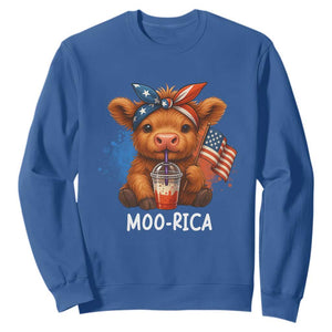 Funny Highland Cow Patriotic Sweatshirt Moo Rica USA Flag Cow Farmer TS12 Royal Blue Print Your Wear