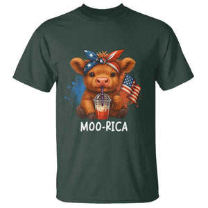Funny Highland Cow Patriotic T Shirt Moo Rica USA Flag Cow Farmer TS12 Dark Forest Green Print Your Wear