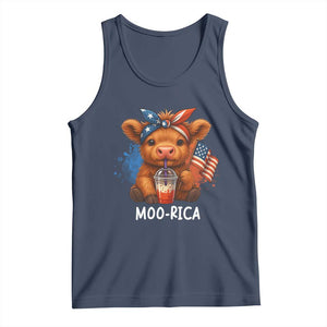 Funny Highland Cow Patriotic Tank Top Moo Rica USA Flag Cow Farmer TS12 Navy Print Your Wear