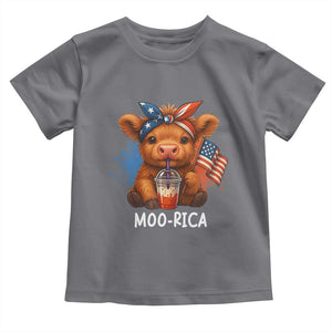 Funny Highland Cow Patriotic Toddler T Shirt Moo Rica USA Flag Cow Farmer TS12 Charcoal Print Your Wear