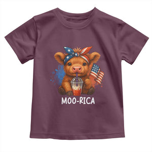 Funny Highland Cow Patriotic Toddler T Shirt Moo Rica USA Flag Cow Farmer TS12 Maroon Print Your Wear